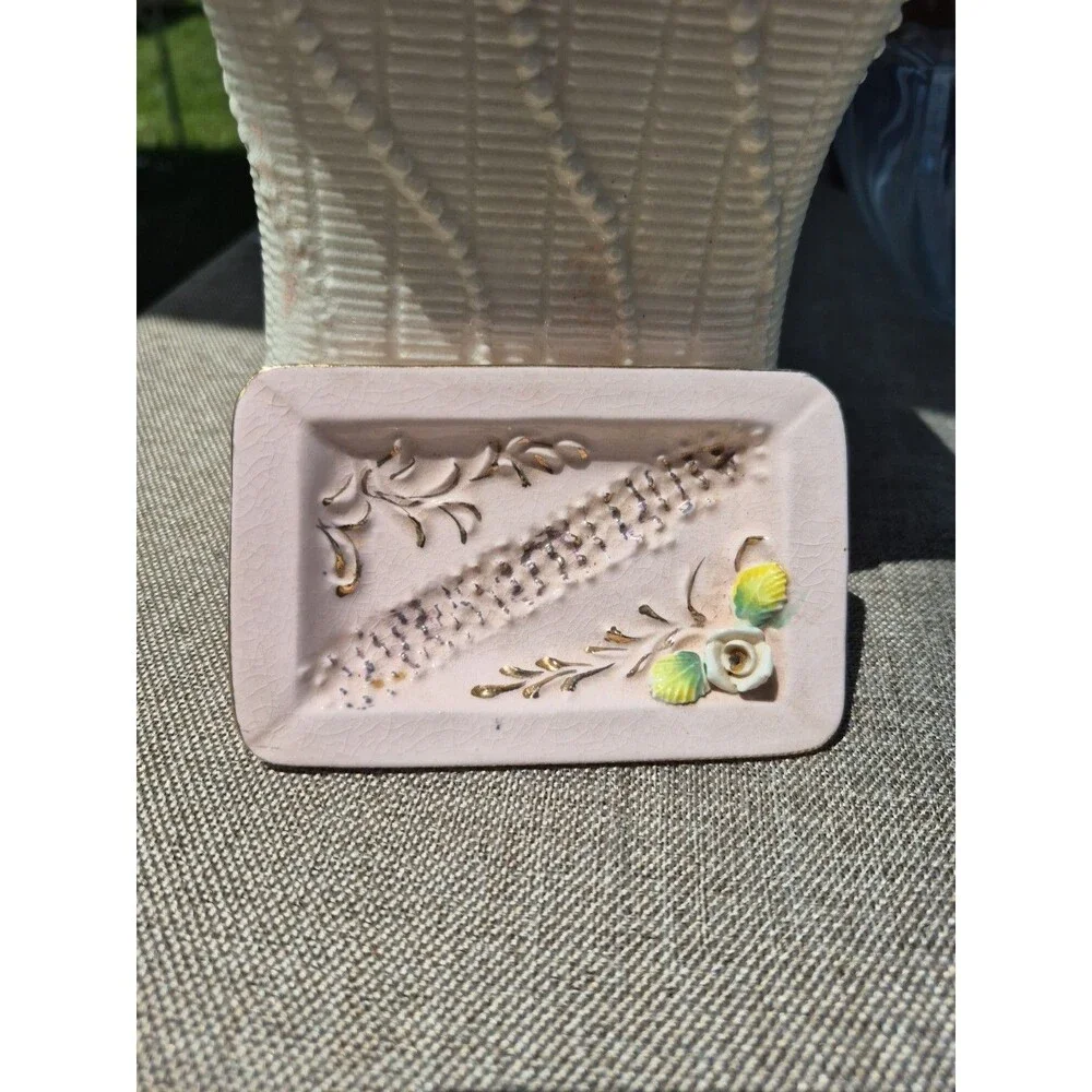 Vintage Japan Pink Ceramic Ring Dish Jewelry Holder Tray Trinket Dish Small
